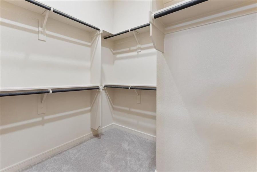 Walk in closet with light carpet