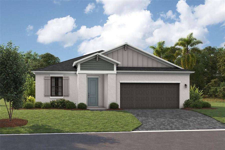 Front exterior of a new home in Cherrywood Preserve, Ocala, FL, highlighting curb appeal (Image 1).