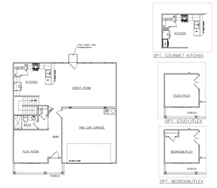 2D floor plan layout for the Jodeco Front Porch - Single Family Homes by Dream Finders Homes in Jones Crossing, Hogansville, GA (Image 7).