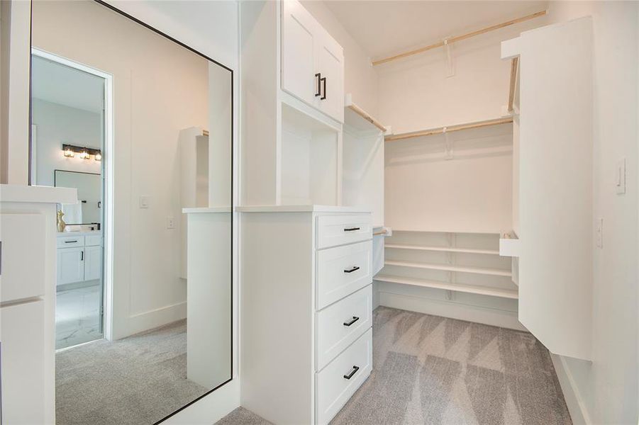 Spacious closet with light carpet Spacious closet with light carpet