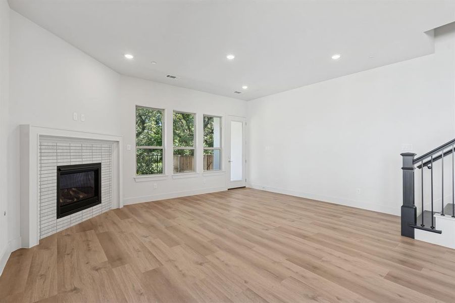 Gas fireplace.
