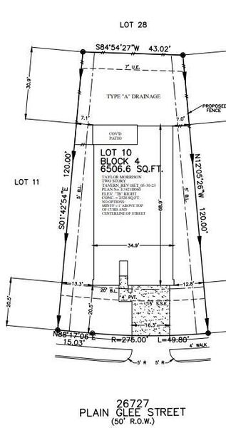 26727 Plain Glee Street preliminary plot plan