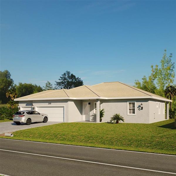 Front exterior of a new home in , Rotonda West, FL, highlighting curb appeal (Image 1).