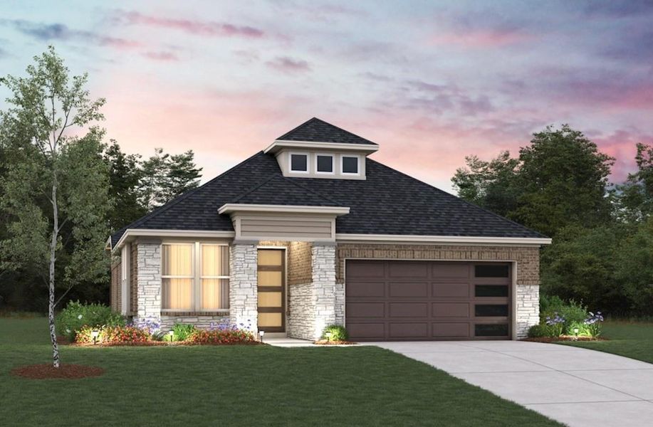 Front exterior of a new home in Bridgeland: Signature Collection, Cypress, TX, highlighting curb appeal (Image 1).