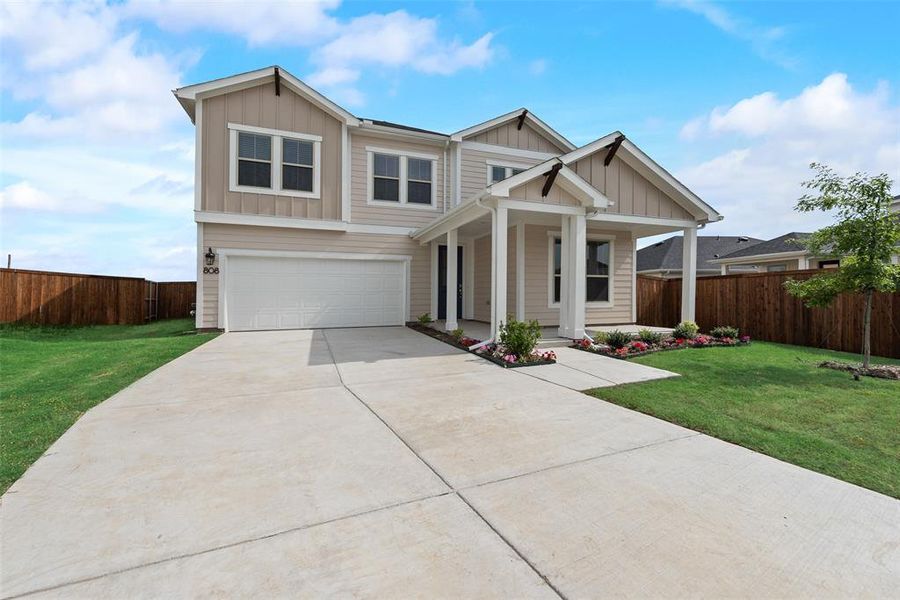 Front exterior of a new home in Creekside of Crowley, Crowley, TX, highlighting curb appeal (Image 2). Front exterior of a new home in Creekside of Crowley, Crowley, TX, highlighting curb appeal (Image 2).