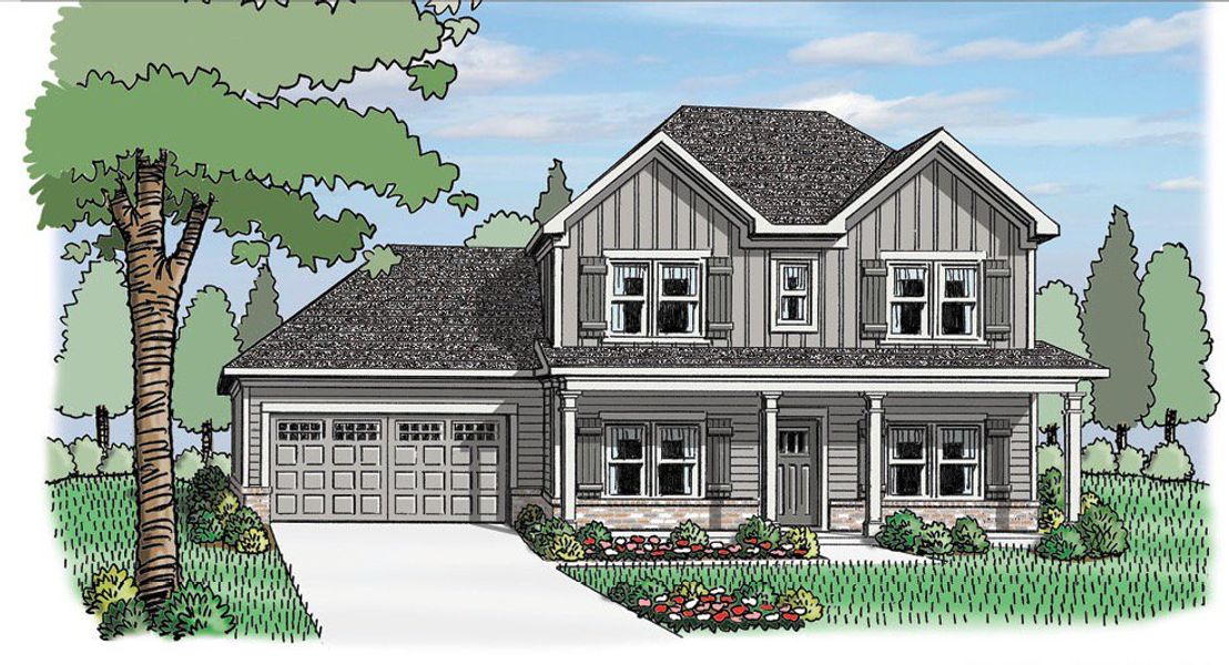 Front exterior of a new home in Calgary Downs, Winder, GA, highlighting curb appeal (Image 2).