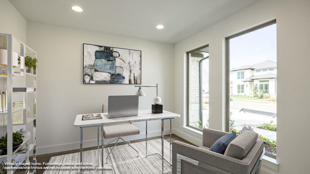 Home office with wood finished floors, baseboards, and recessed lighting Home office with wood finished floors, baseboards, and recessed lighting