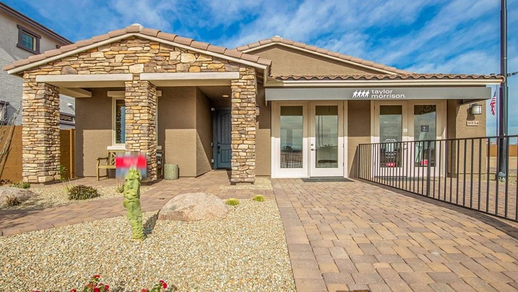 Representative exterior photo of a completed home built from the Harlow by Taylor Morrison in Stonehaven, Glendale, AZ (Image 23). Representative exterior photo of a completed home built from the Harlow by Taylor Morrison in Stonehaven, Glendale, AZ (Image 23).