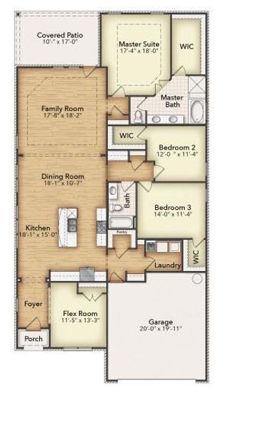 2D floor plan layout of this home in Liberty Pointe, Gainesville, TX (Image 5).