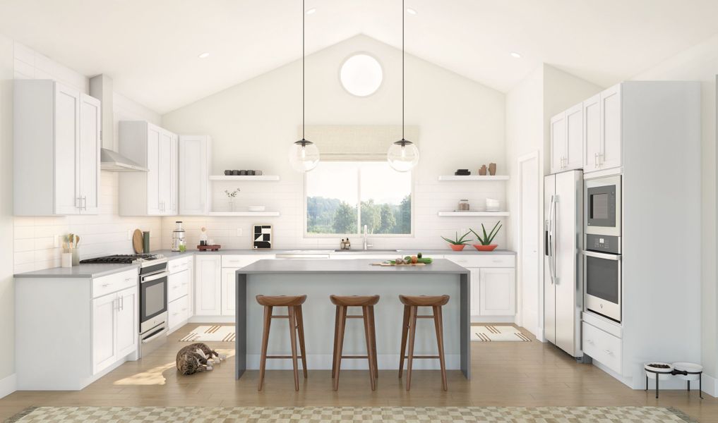 Kitchen with pendant lighting