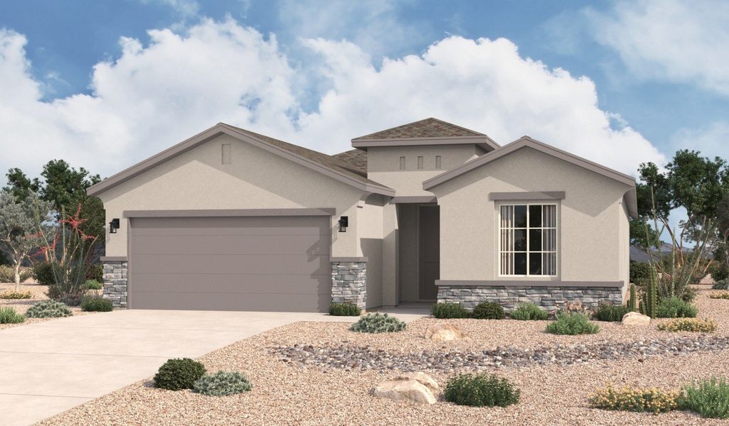 Representative exterior photo of a completed home built from the Valencia by Hakes Brothers in Summer Sky North, El Paso, TX (Image 19).