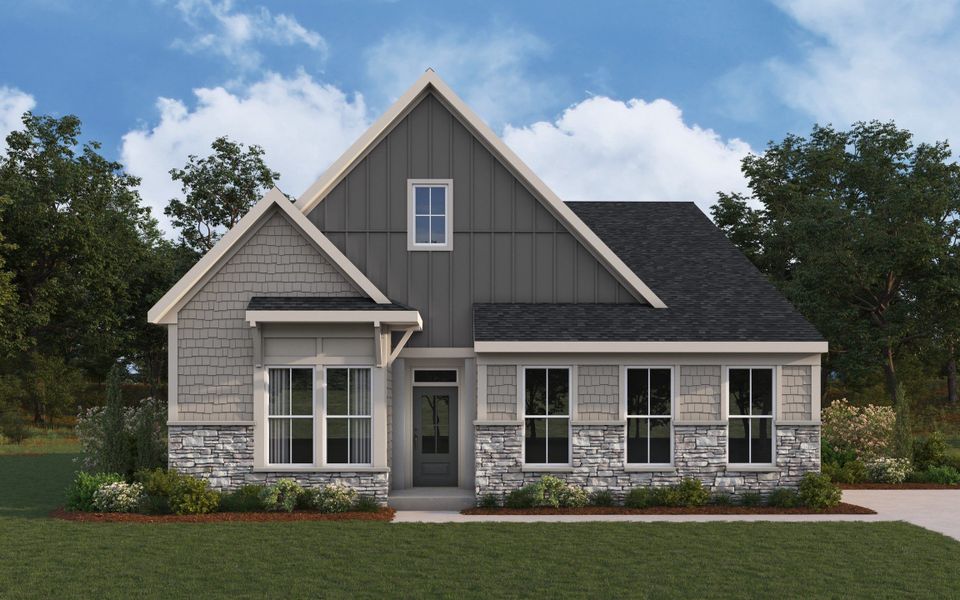 Representative exterior photo of a completed home built from the Linden by Fischer Homes in Pickens Bluff, Hiram, GA (Image 9). Representative exterior photo of a completed home built from the Linden by Fischer Homes in Pickens Bluff, Hiram, GA (Image 9).