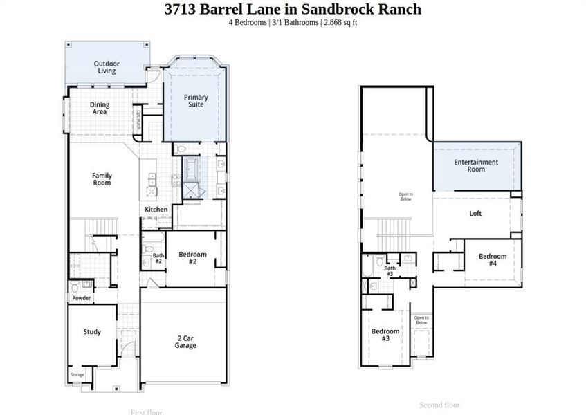 2D floor plan layout of this home in Sandbrock Ranch, Aubrey, TX (Image 2).