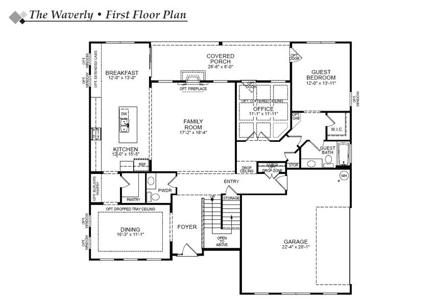 2D floor plan layout for the Waverly by Eastwood Homes in High Springs, Clayton, NC (Image 3).
