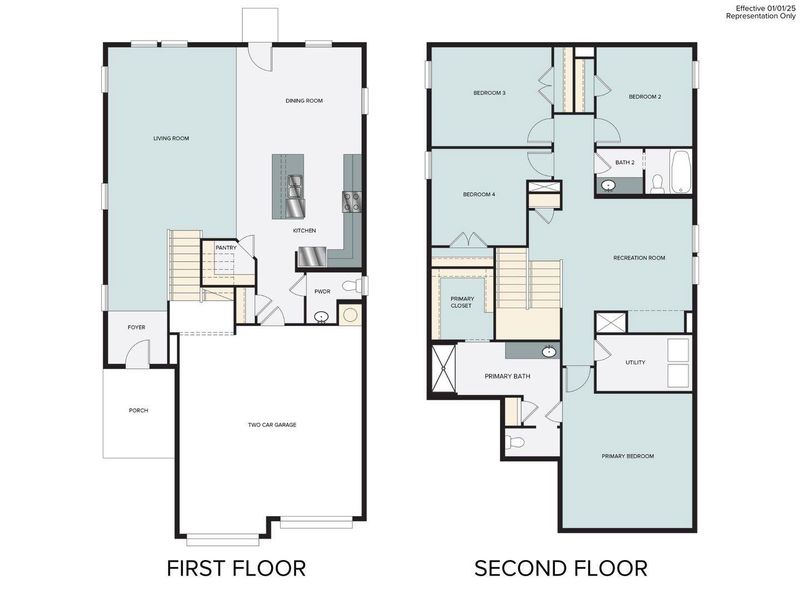 2D floor plan layout of this home in Harvest Ridge, Elgin, TX (Image 6).