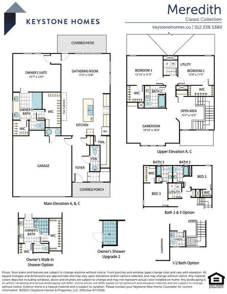 Explore this thoughtfully designed floor plan featuring a spacious owner's suite, an inviting gathering room, and an upper-level gameroom.
