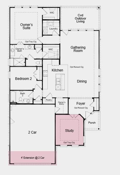 Structural options added include: 4' extension at garage, study, and 8' interior doors.
