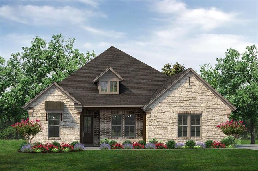 Front exterior of a new home in Rocky Top, Krum, TX, highlighting curb appeal (Image 16). Front exterior of a new home in Rocky Top, Krum, TX, highlighting curb appeal (Image 16).