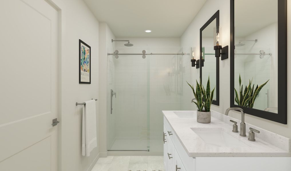 Primary bath with glass shower enclosure