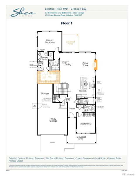 2D floor plan layout of this home in Horizon at Solstice, Littleton, CO (Image 4).