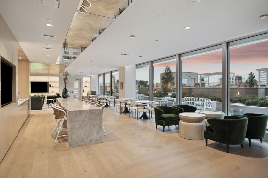 Retreat to the fifth-floor resident lounge, where multiple comfortable seating and dining areas open to the spectacular pool deck. Retreat to the fifth-floor resident lounge, where multiple comfortable seating and dining areas open to the spectacular pool deck.