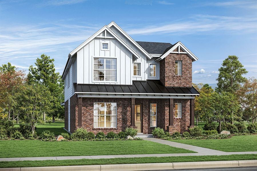 Representative exterior photo of a completed home built from the Leona by Landon Homes in Fields - East Village, Frisco, TX (Image 21).