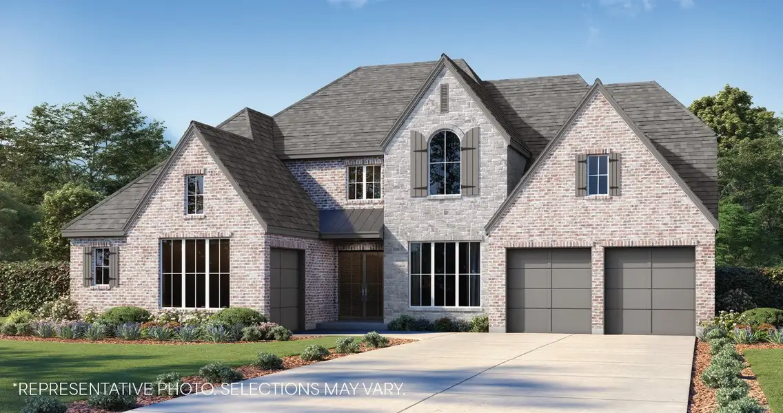 Front exterior of a new home in Ridgeline - 70' Lots, McKinney, TX, highlighting curb appeal (Image 1). Front exterior of a new home in Ridgeline - 70' Lots, McKinney, TX, highlighting curb appeal (Image 1).
