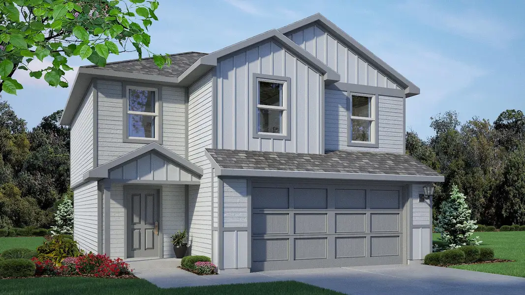 Front exterior of a new home in Hickory Grove, Krum, TX, highlighting curb appeal (Image 1). Front exterior of a new home in Hickory Grove, Krum, TX, highlighting curb appeal (Image 1).