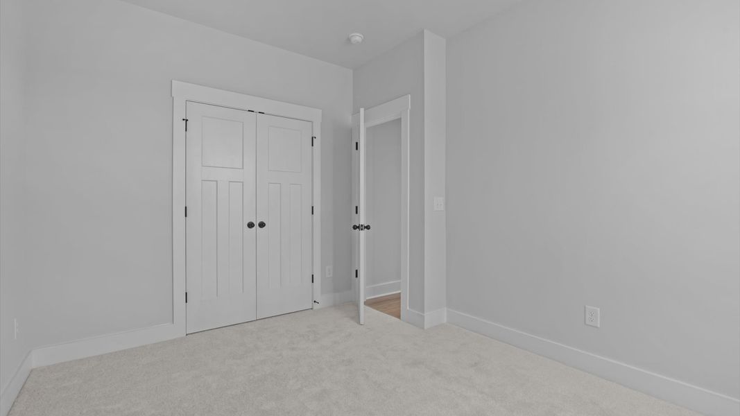 Tasteful secondary bedroom with plush carpet and a spacious walk-in closet