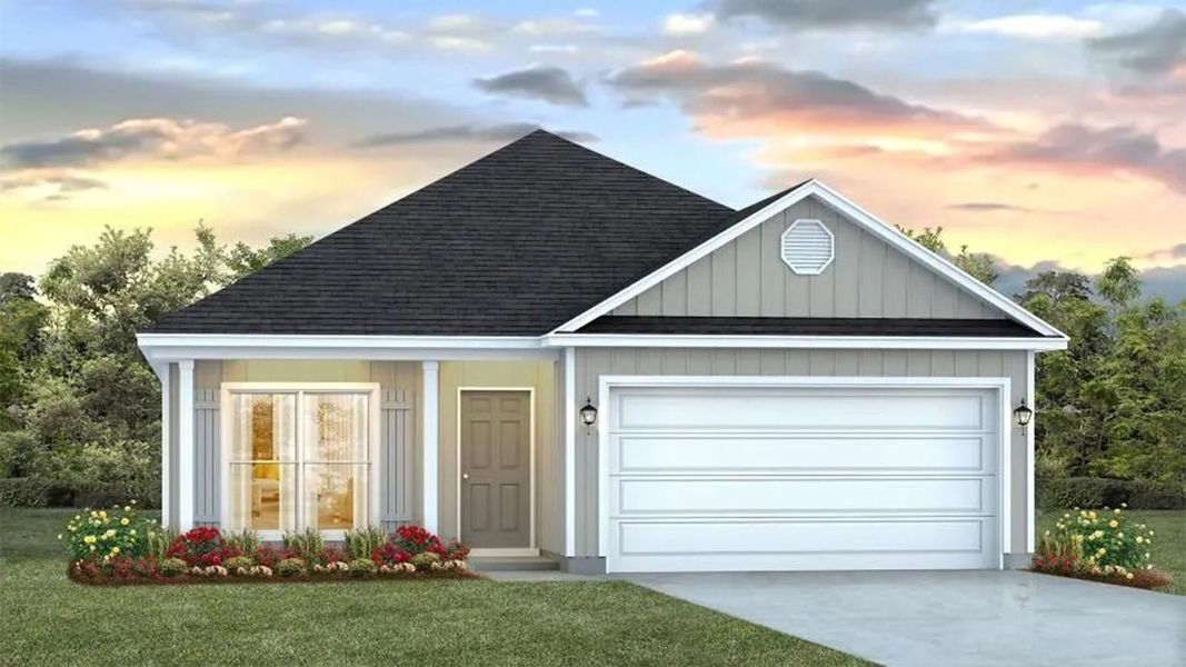 Representative exterior photo of a completed home built from the Oakley by D.R. Horton in Bayside at Ward Creek, Panama City Beach, FL (Image 2). Representative exterior photo of a completed home built from the Oakley by D.R. Horton in Bayside at Ward Creek, Panama City Beach, FL (Image 2).