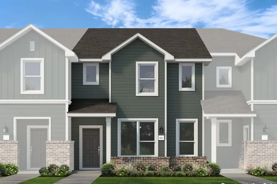 Front exterior of a new home in Seven Oaks Townhomes, Tomball, TX, highlighting curb appeal (Image 1). Front exterior of a new home in Seven Oaks Townhomes, Tomball, TX, highlighting curb appeal (Image 1).
