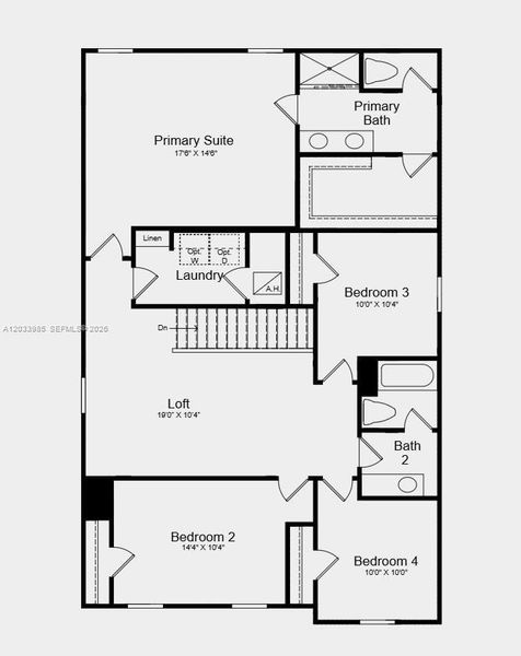 Second Floor Plan - Additional Highlights Include: laundry appliance package, GE refrigerator, and window blinds throughout the whole house Second Floor Plan - Additional Highlights Include: laundry appliance package, GE refrigerator, and window blinds throughout the whole house