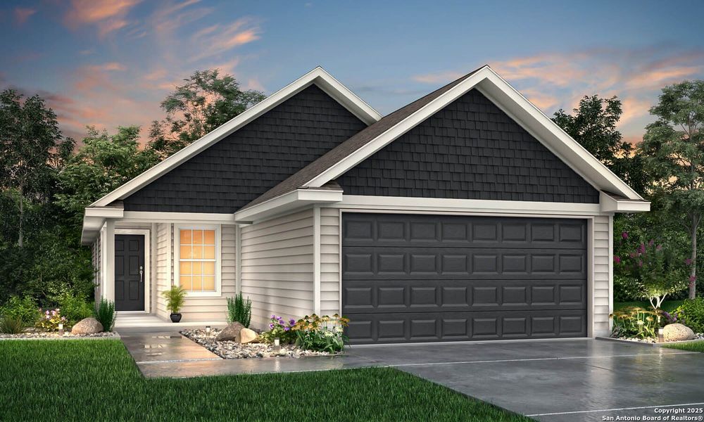 Front exterior of a new home in Applewhite Meadows, San Antonio, TX, highlighting curb appeal (Image 1). Front exterior of a new home in Applewhite Meadows, San Antonio, TX, highlighting curb appeal (Image 1).