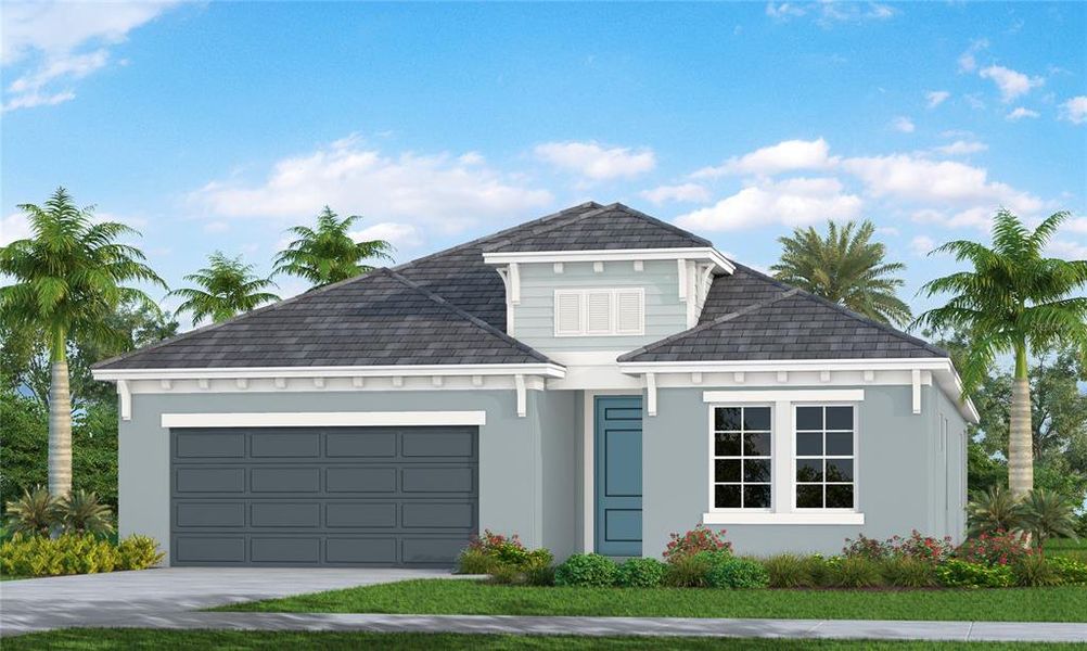 Front exterior of a new home in Grand Park, Sarasota, FL, highlighting curb appeal (Image 1). Front exterior of a new home in Grand Park, Sarasota, FL, highlighting curb appeal (Image 1).