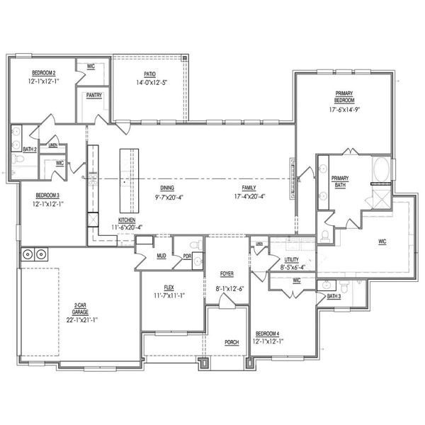 2D floor plan layout for the The Vaquero by Lillian Custom Homes in Coppenger Place, Godley, TX (Image 5).