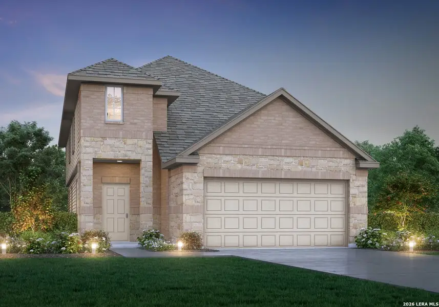 Front exterior of a new home in Hunters Ranch, San Antonio, TX, highlighting curb appeal (Image 1). Front exterior of a new home in Hunters Ranch, San Antonio, TX, highlighting curb appeal (Image 1).