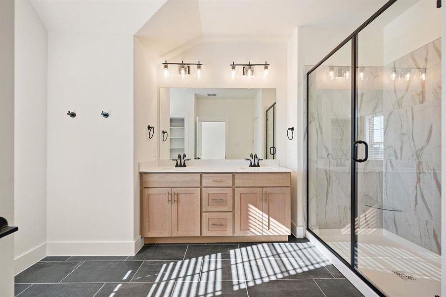 Featuring dual vanities with thoughtfully designed storage space, the owner's bath in our Camille II plan is waiting for you to call it home! Featuring dual vanities with thoughtfully designed storage space, the owner's bath in our Camille II plan is waiting for you to call it home!