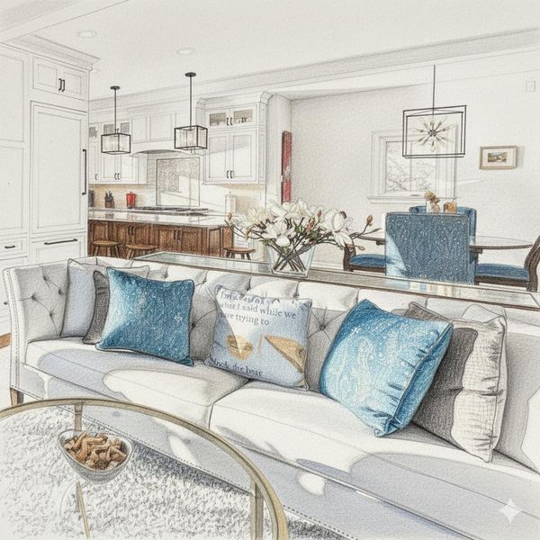 sketched image of liviung room