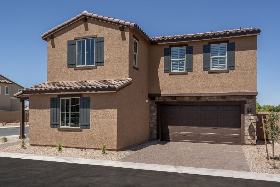 Representative exterior photo of a completed home built from the 3 by Risewell Homes in Bella Storia, Gilbert, AZ (Image 2). Representative exterior photo of a completed home built from the 3 by Risewell Homes in Bella Storia, Gilbert, AZ (Image 2).