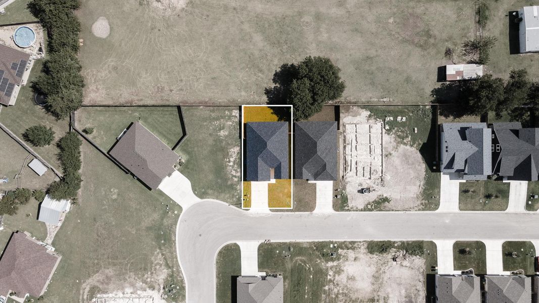 Aerial view of property and surrounding area with property parcel outlined Aerial view of property and surrounding area with property parcel outlined