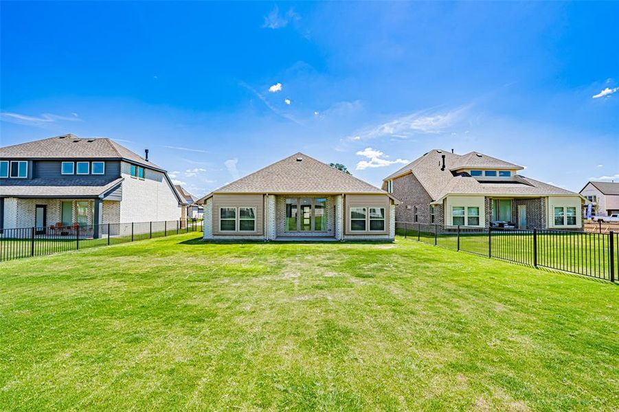 Fenced in backyard. Fenced in backyard.