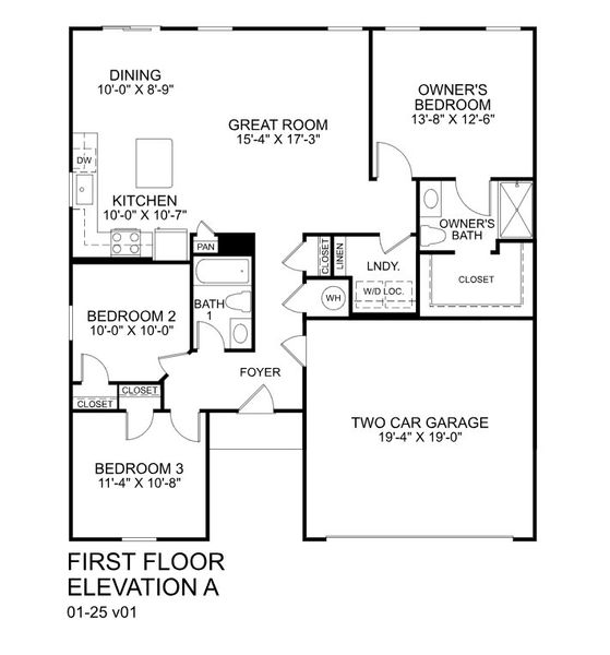 2D floor plan layout for the Spruce by Ryan Homes in Bozardt Farms, Charlotte, NC (Image 2).
