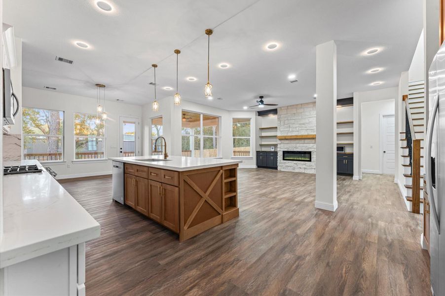 Kitchen is open to living and dinning areas