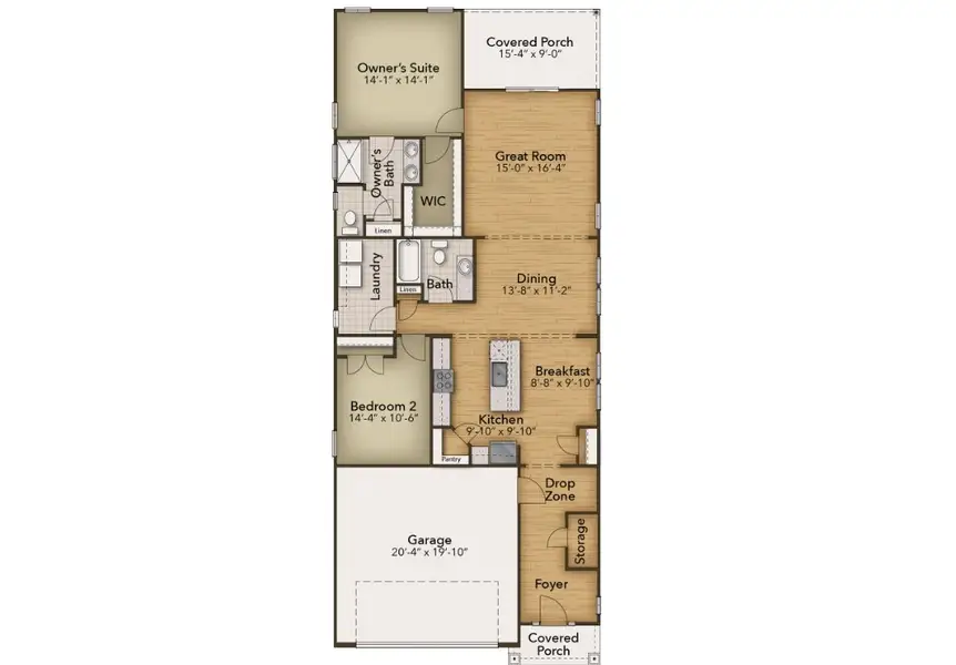 2D floor plan layout for the The Jasmine by Chesapeake Homes in Coastal Club of the Carolinas, Calabash, NC (Image 3).