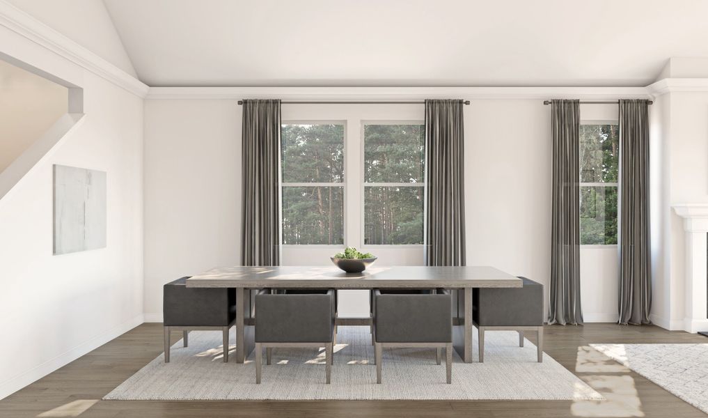 Cozy dining area and great room with gorgeous floors