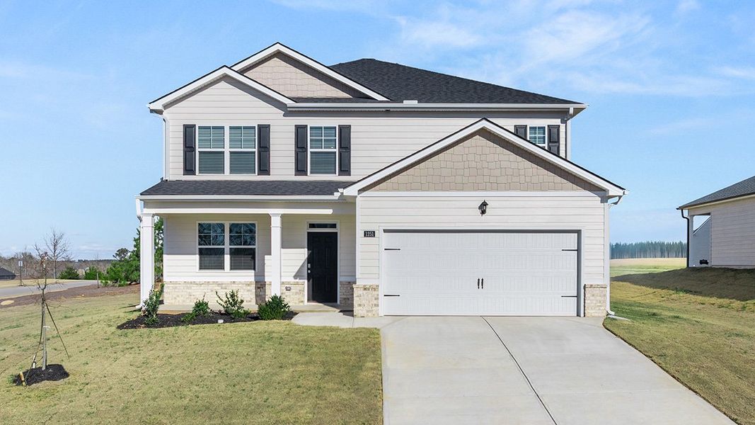 Representative exterior photo of a completed home built from the Elle by D.R. Horton in Estates at Deer Hollow, Grovetown, GA (Image 1). Representative exterior photo of a completed home built from the Elle by D.R. Horton in Estates at Deer Hollow, Grovetown, GA (Image 1).