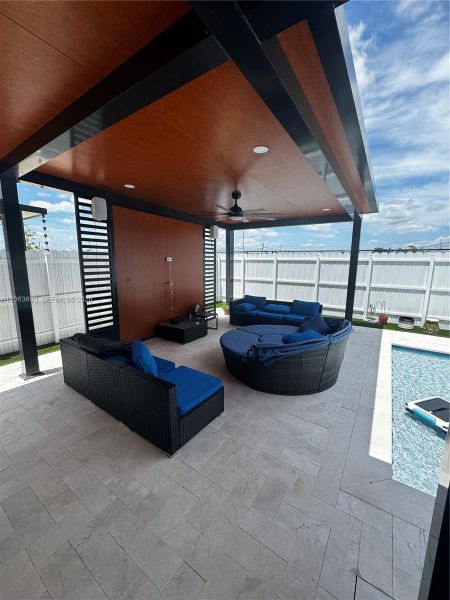 Exterior details and patio area of a home in Beacon at Galiano Pointe, Miami (Image 3). Exterior details and patio area of a home in Beacon at Galiano Pointe, Miami (Image 3).