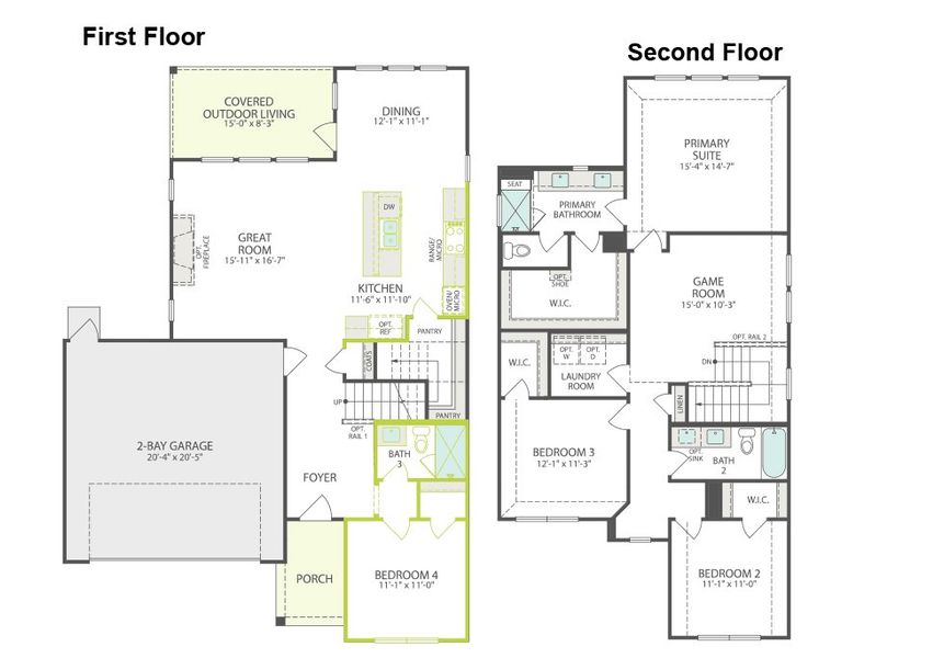 2D floor plan layout of this home in Union Park, Little Elm, TX (Image 3).