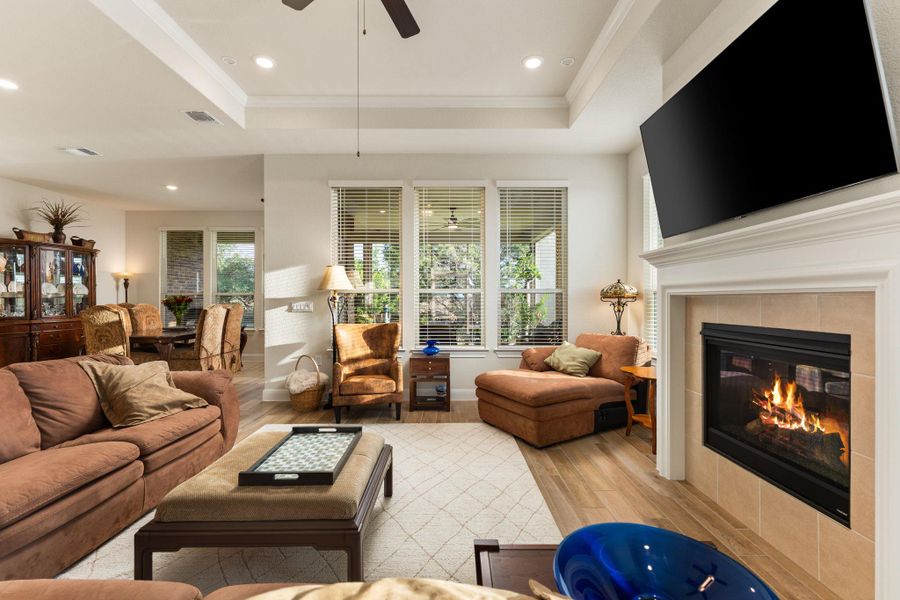 There is room for tons of seating, and the numerous windows make the room bright. There is room for tons of seating, and the numerous windows make the room bright.