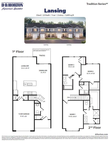 2D floor plan layout for the Lansing by D.R. Horton in The Gables at Edinborough Townes, Gibsonville, NC (Image 3). 2D floor plan layout for the Lansing by D.R. Horton in The Gables at Edinborough Townes, Gibsonville, NC (Image 3).